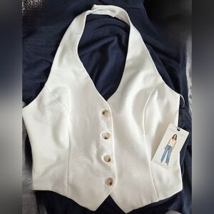 NWT Milk + Honey Ivory Halter Neck Button-Up Vest - Size L